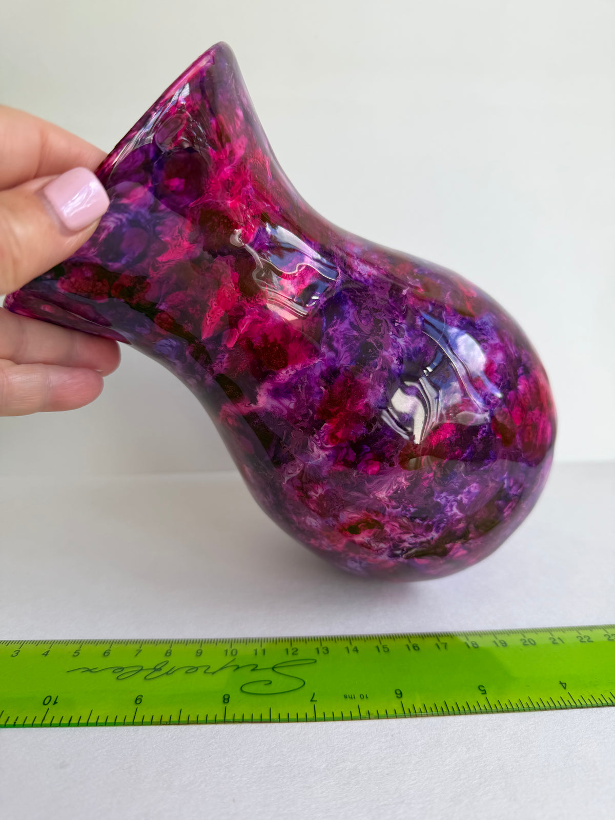 Resin-Decorated Glass Vase - Purple and Cerise