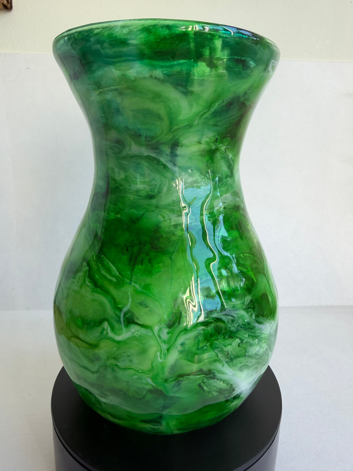 Resin-Decorated Glass Vase - Marbled Shades of Green