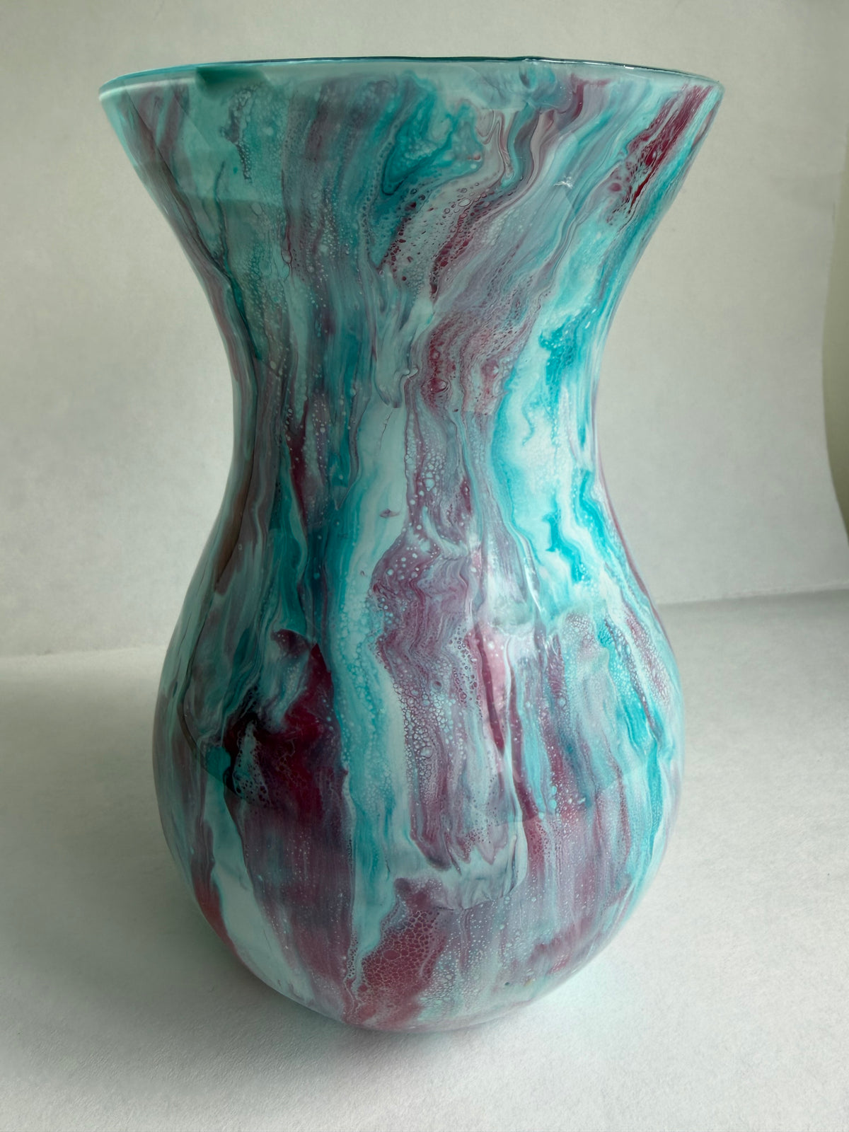 Resin Decorated Vase - Turquoise White and Cerise