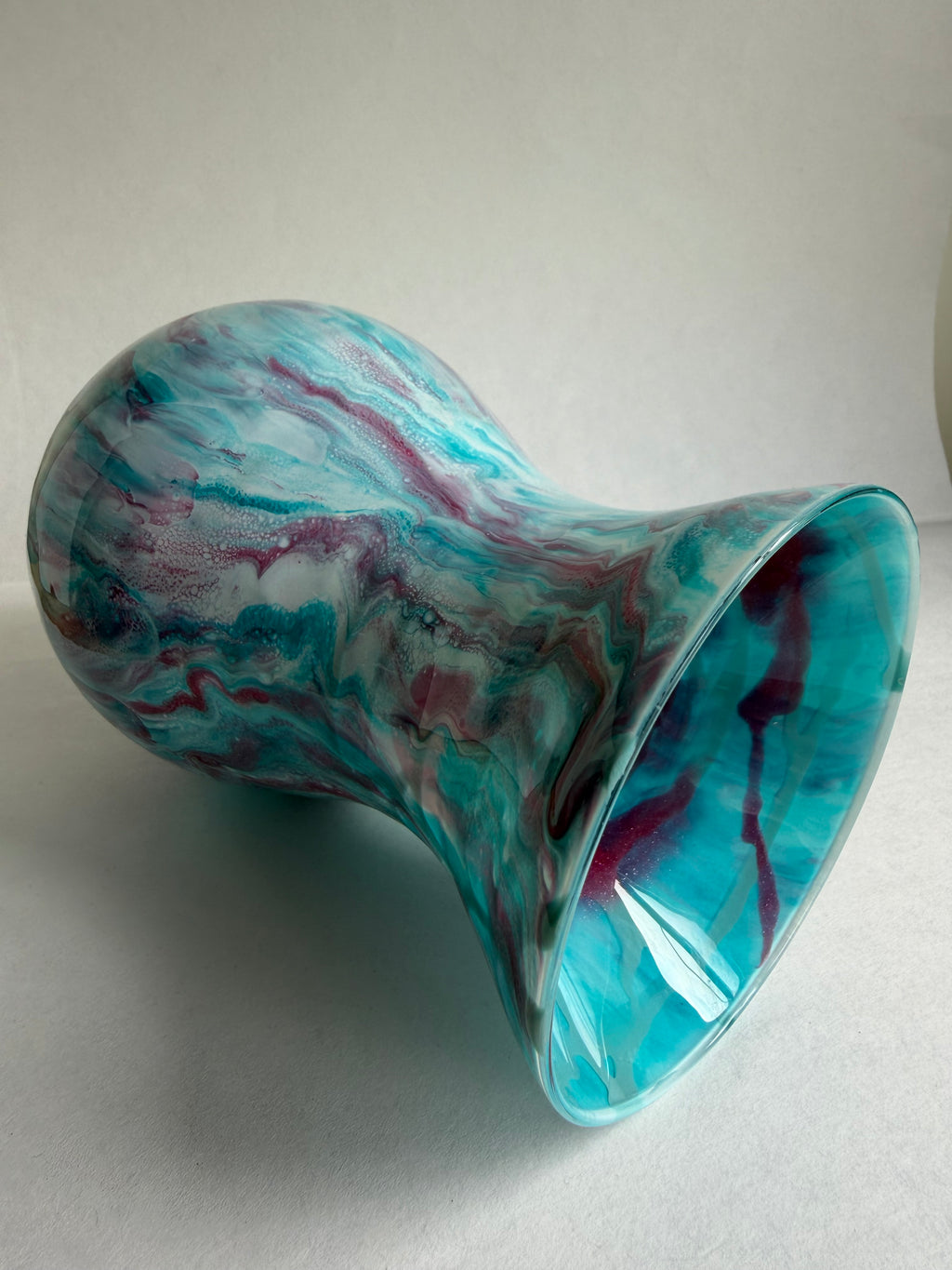 Resin Decorated Vase - Turquoise White and Cerise