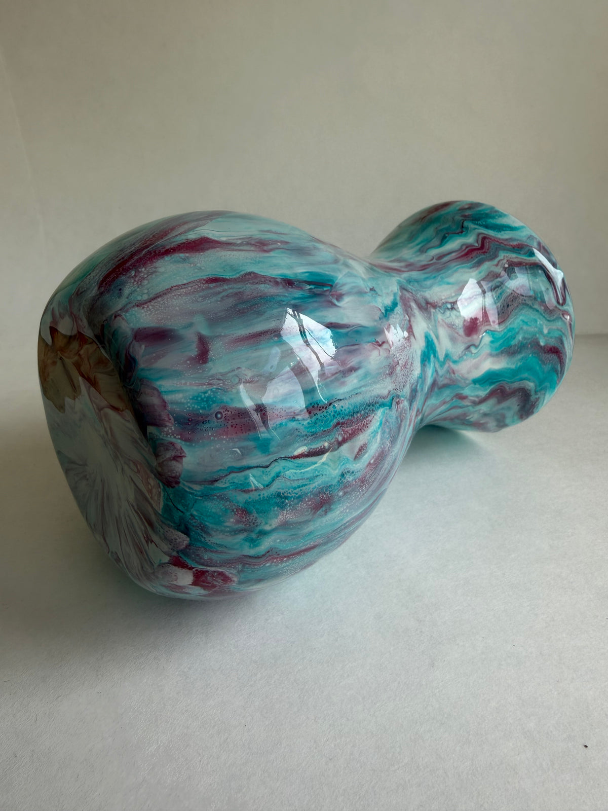Resin Decorated Vase - Turquoise White and Cerise