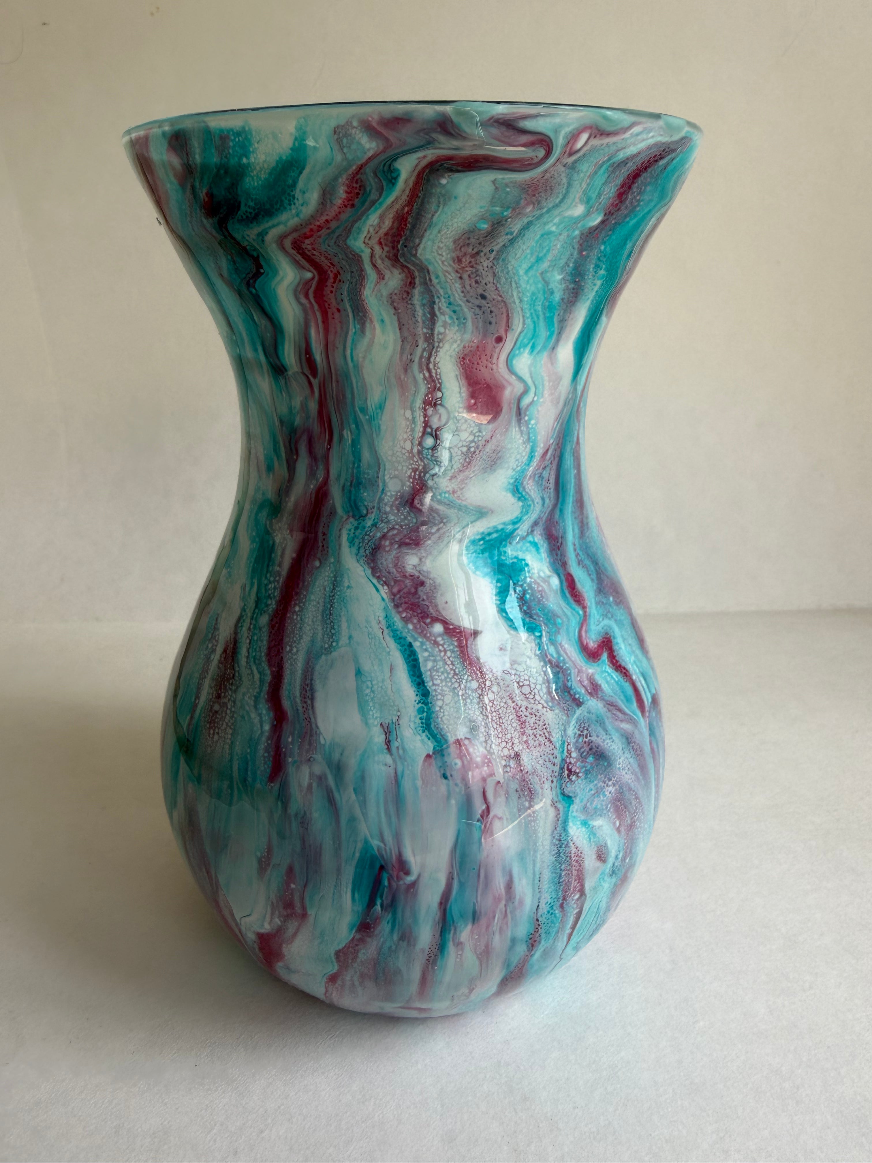 Resin Decorated Vase - Turquoise White and Cerise