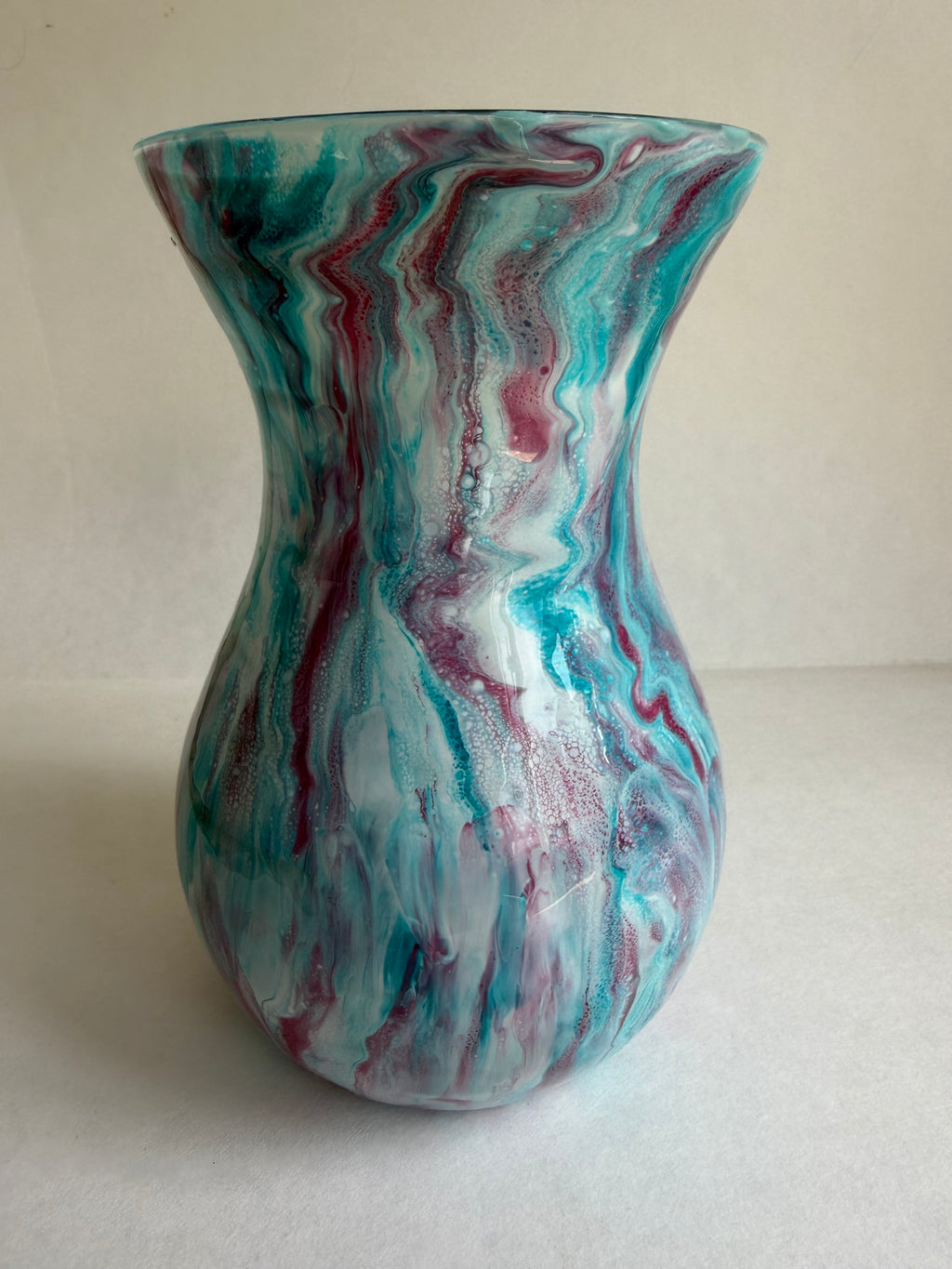 Resin Decorated Vase - Turquoise White and Cerise