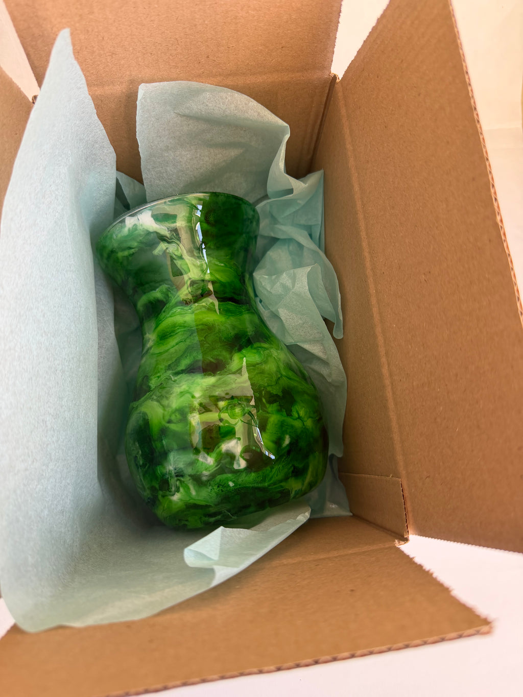 Resin-Decorated Glass Vase - Marbled Shades of Green