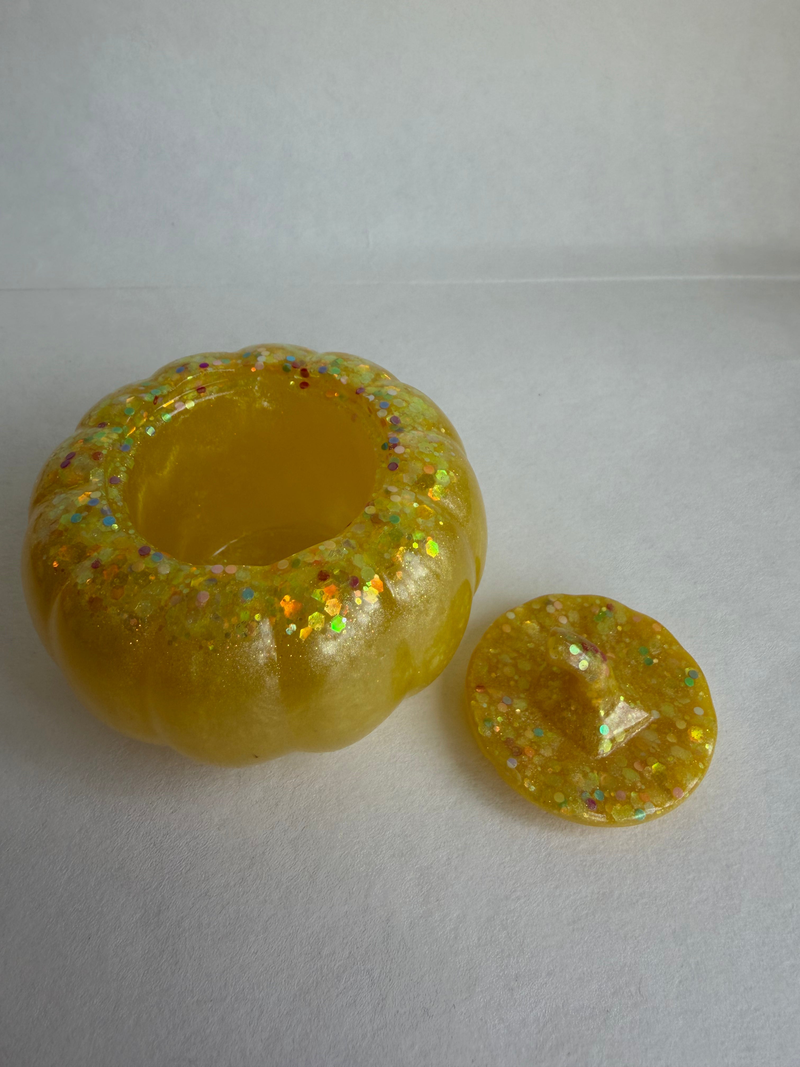 Resin Pumpkin Pot - Yellow & Glittery