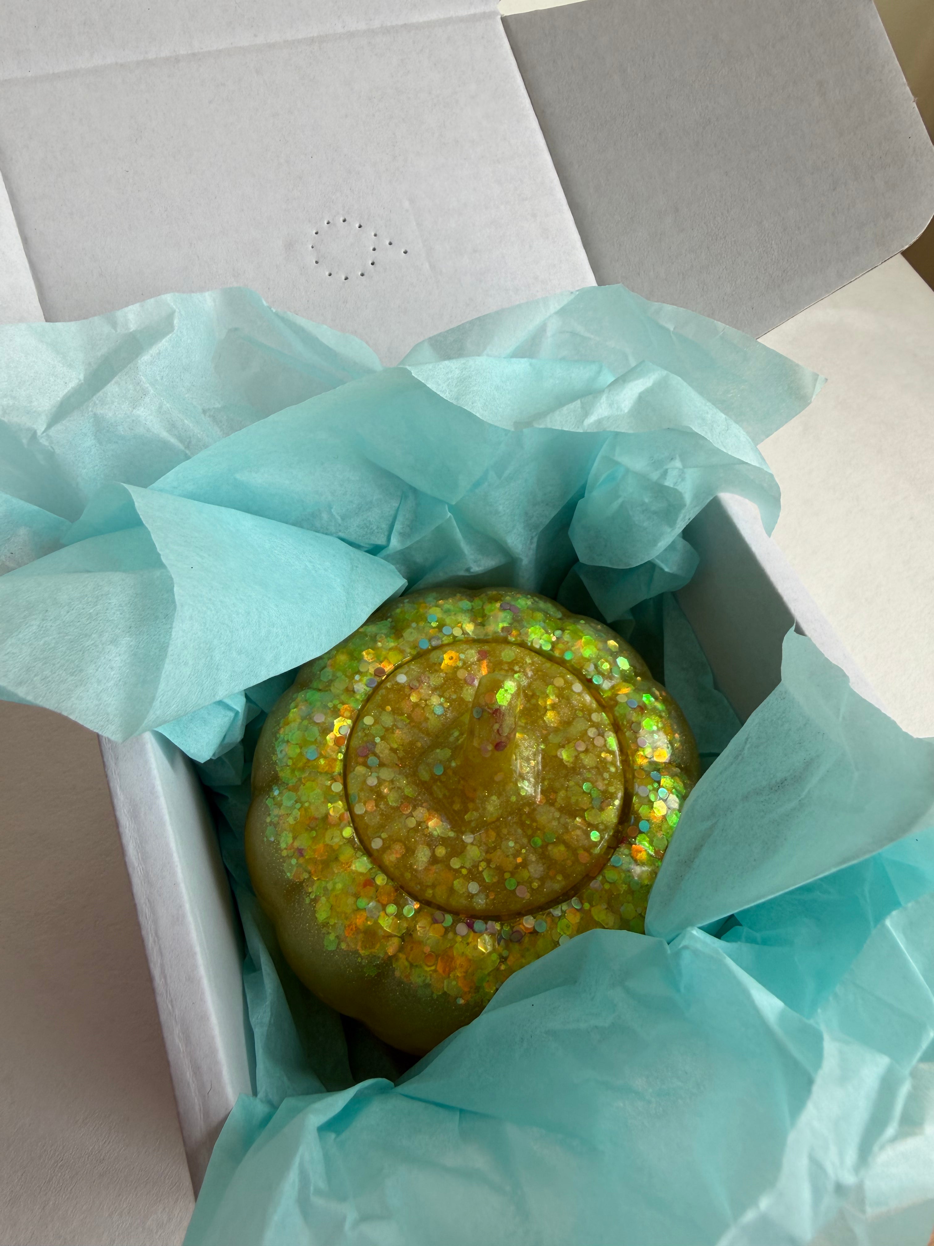 Resin Pumpkin Pot - Yellow & Glittery