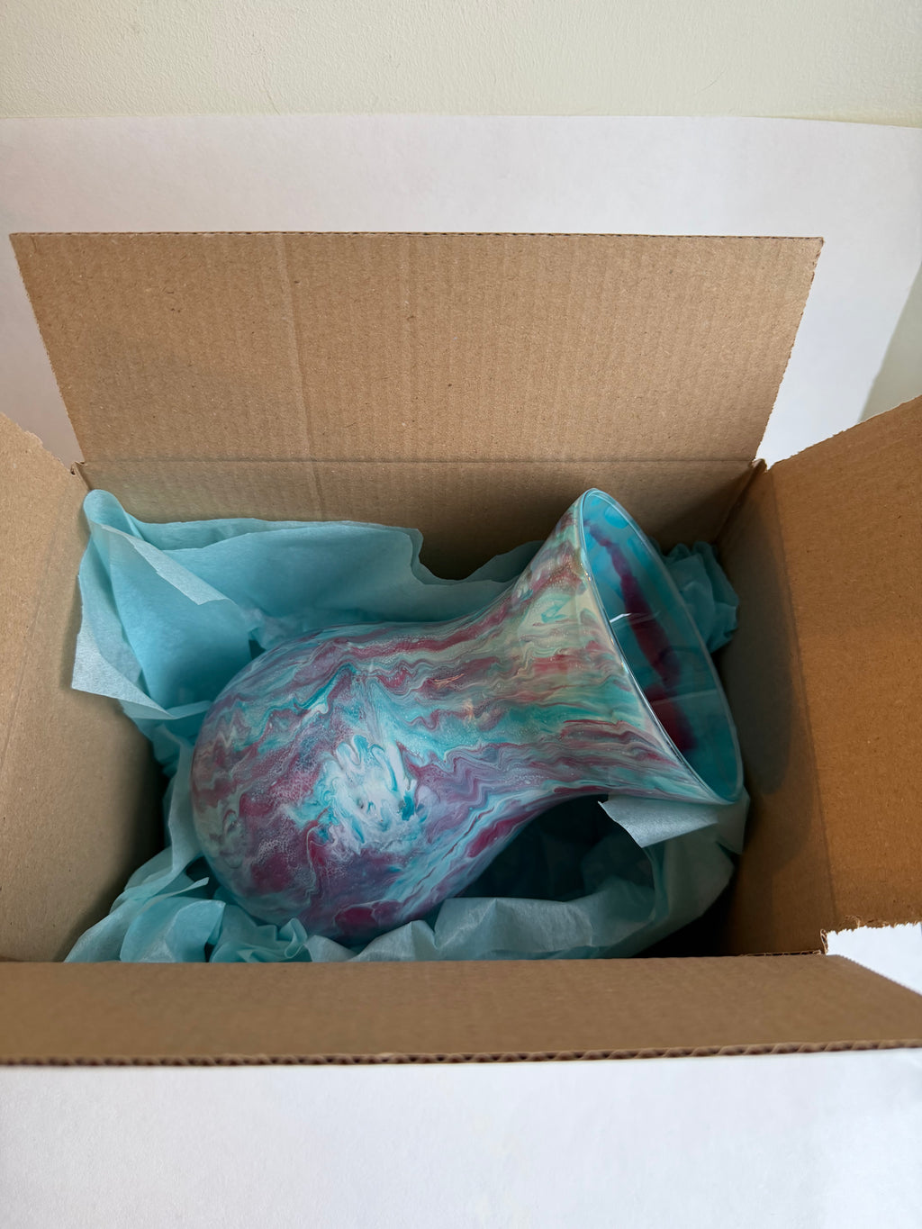 Resin Decorated Vase - Turquoise White and Cerise