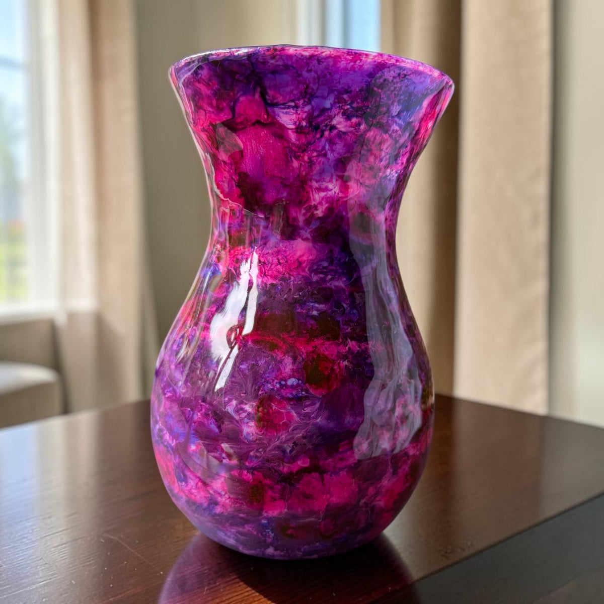 Resin-Decorated Glass Vase - Purple and Cerise