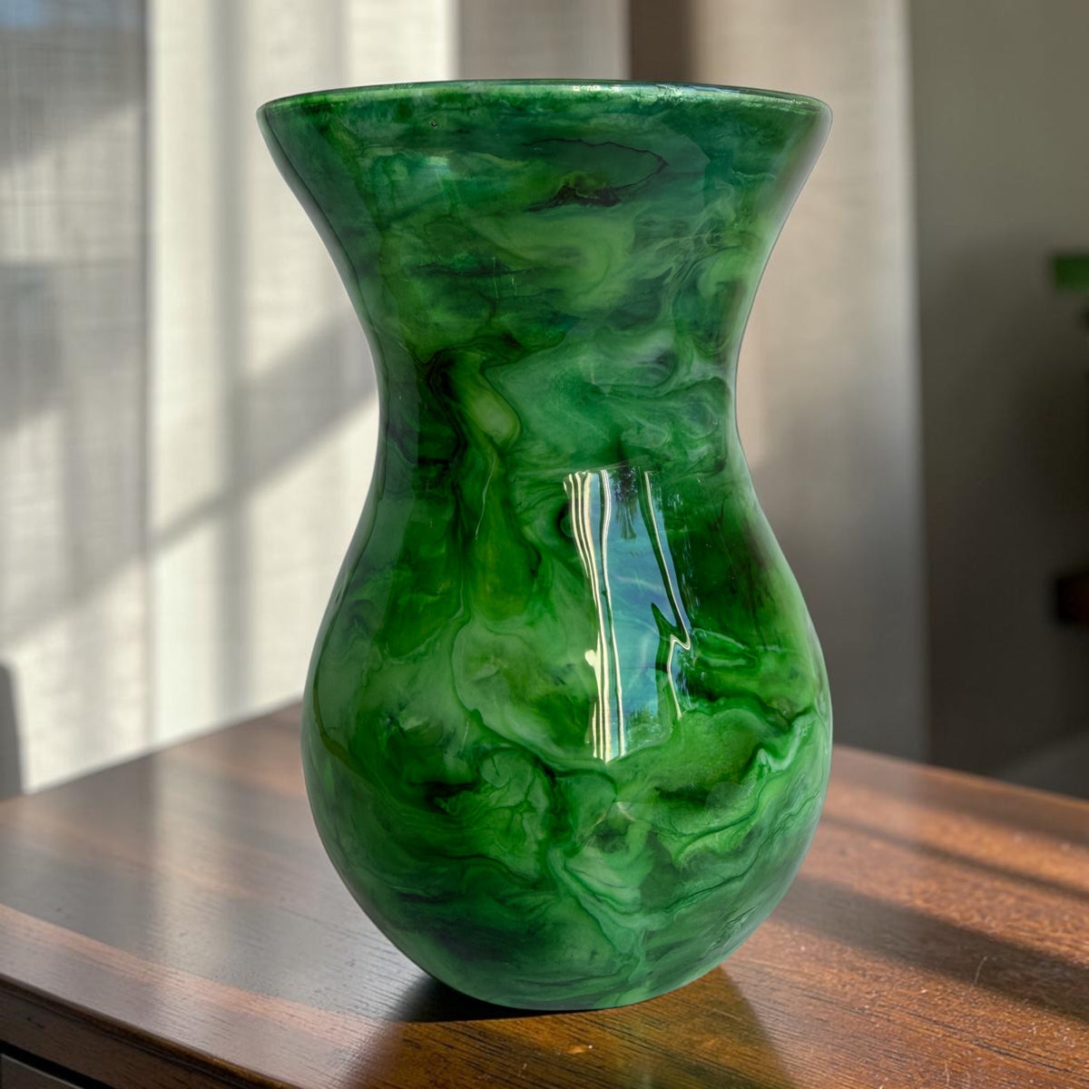 Resin-Decorated Glass Vase - Marbled Shades of Green