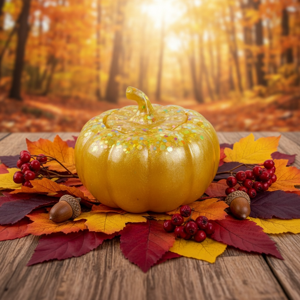 Resin Pumpkin Pot - Yellow & Glittery
