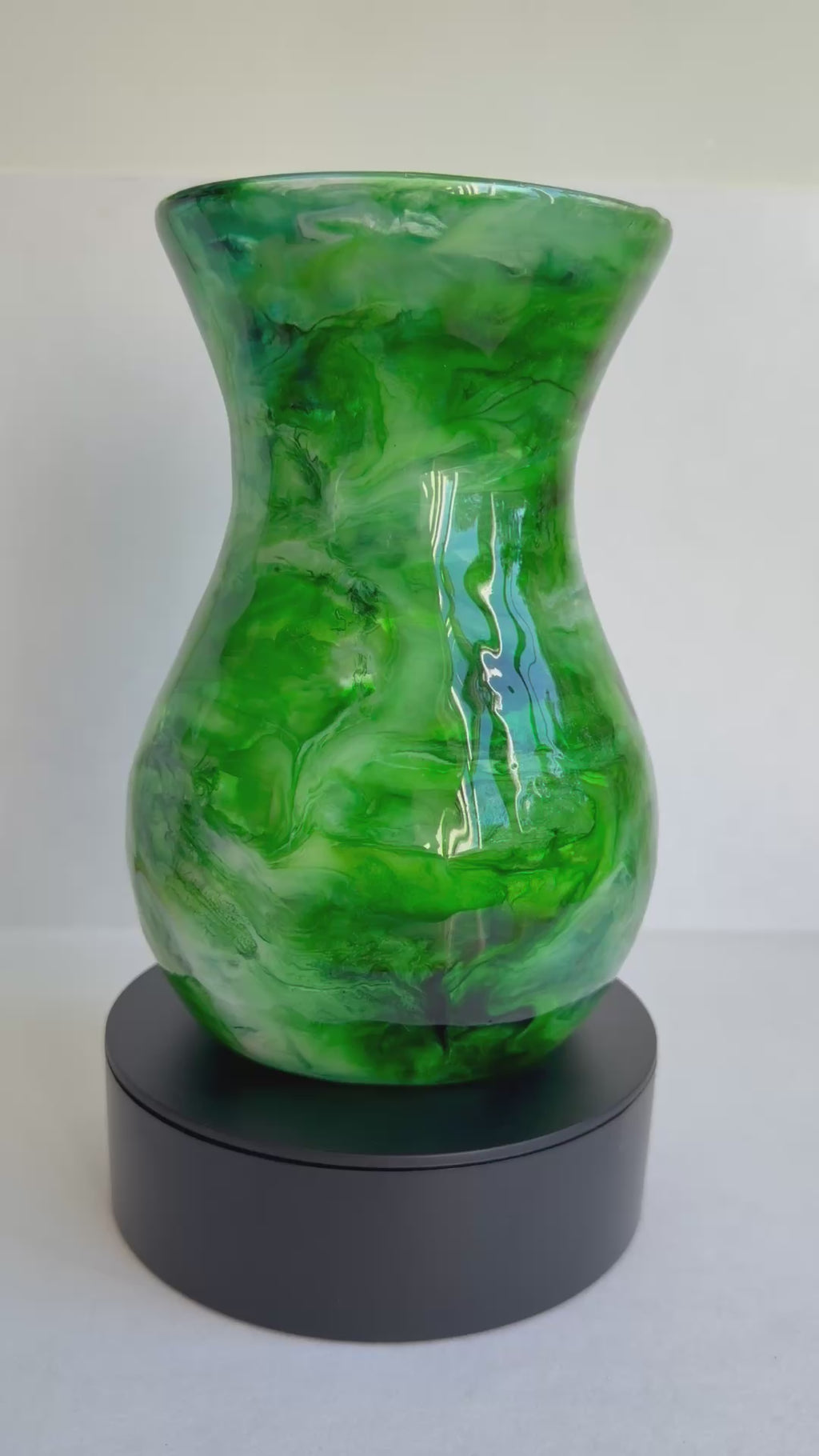 Resin-Decorated Glass Vase - Marbled Shades of Green