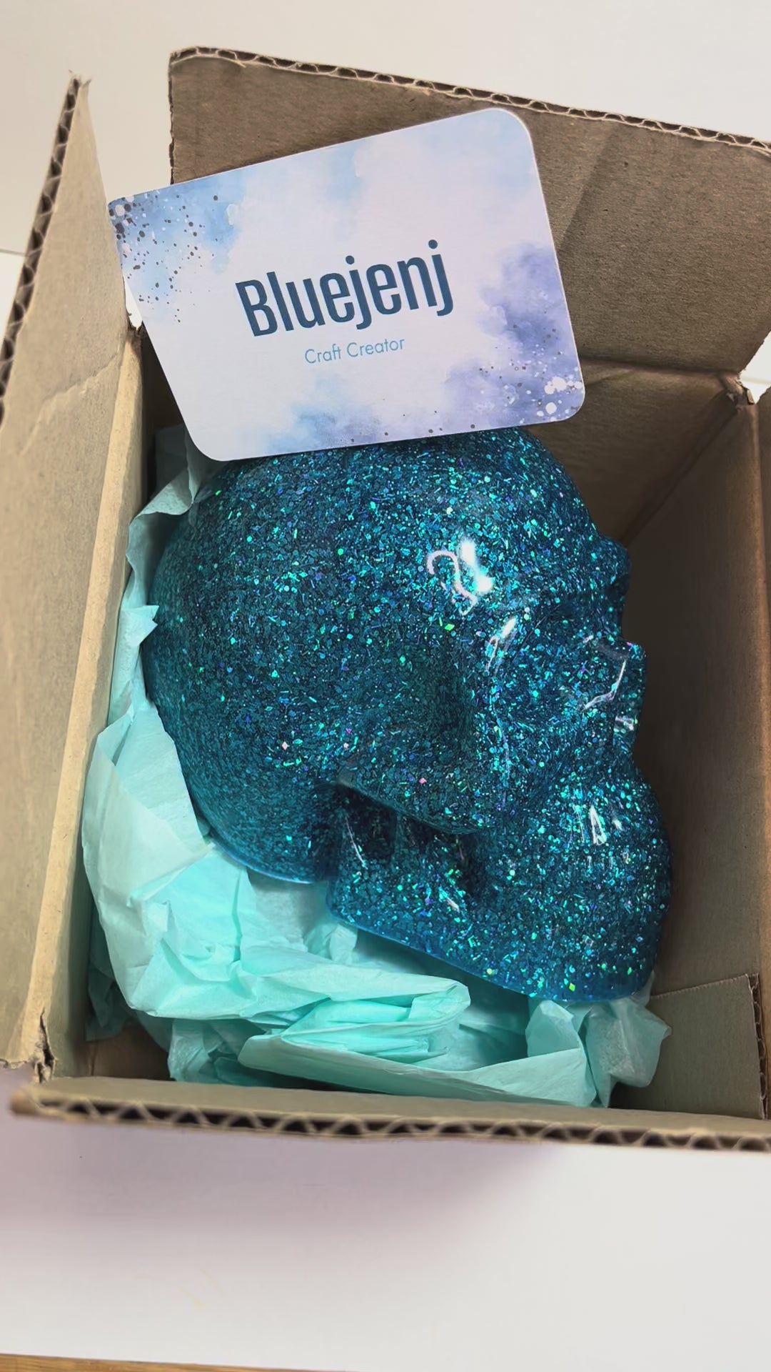 Large Resin Skull - Holographic Glitter - Blue & Green
